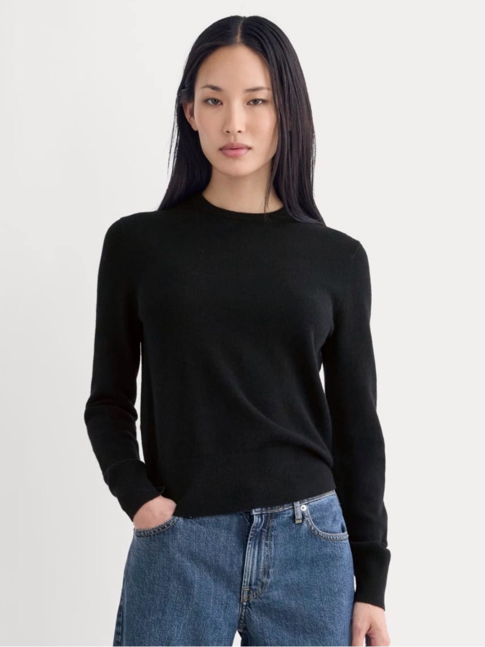 Everlane Cashmere Sweater Crew Neck Black XS Classic Quiet Luxury Career Minimal